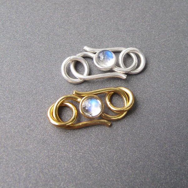 Rainbow Moonstone Clasp • Silver / Gold Vermeil • 18x7mm S Hook • 6.25mm Rings with 4.50mm Hole • 26mm total length • Natural Gemstone