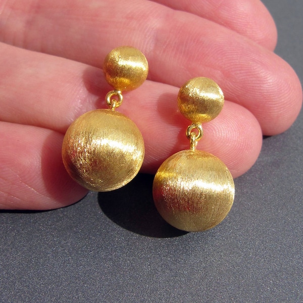 18k Gold Stud Boule Earrings • Gorgeous Brushed Finish • 12mm Ball • Solid 18 Carat Gold • Handmade • ABSOLUTELY STUNNING