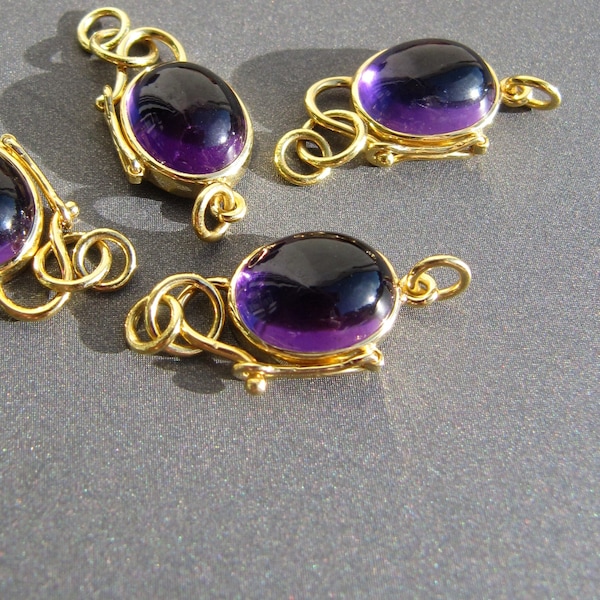 18k Gold Amethyst Clasp • 8x10mm Genuine Natural Gemstone • Purple • Solid 18 Carat Gold • Top Quality Gemstone Clasp