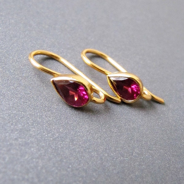 Purple Rhodolite Garnet Ear Wires • Gold Vermeil / Silver • FABULOUS Natural Colour • Open Loop • Genuine Gemstone • Earrings Hook Findings