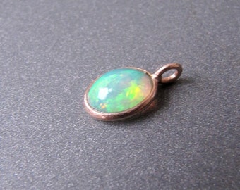 18k Rose Gold Ethiopian Opal Charm • 5x7mm Natural Gemstone • 3.25mm Ring with 2.1mm Hole - SMALL • Solid 18 Carat Gold