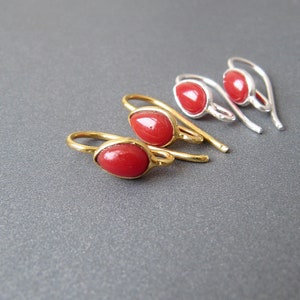 Coral Silver Vermeil Ear Wires • 17mm • Sterling silver / Gold Vermeil • 6x4mm Natural Sardinian coral