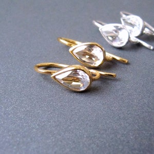 White Topaz Ear Wires • Gold Vermeil / Silver 925 • Earrings Hooks with Open Loop • Genuine Natural Gemstone