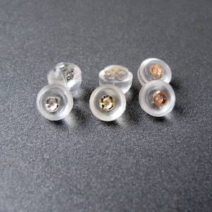 Fond de boucles d'oreilles en silicone or jaune/rose/blanc 14 carats • 6 mm • Pour tiges de 0,5-0,85 mm • Écrous à friction de rechange pour clous d'oreilles