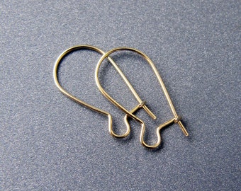 18k Gold 24ga Kidney Ear Wires • VERY THIN 0.50mm Wire • 14x8mm • Solid 18 Carat Gold • Safety Hooks Earrings Findings