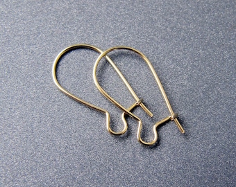 18k Gold 24ga Kidney Ear Wires • VERY THIN 0.50mm Wire • 14x8mm • Solid 18 Carat Gold • Safety Hooks Earrings Findings