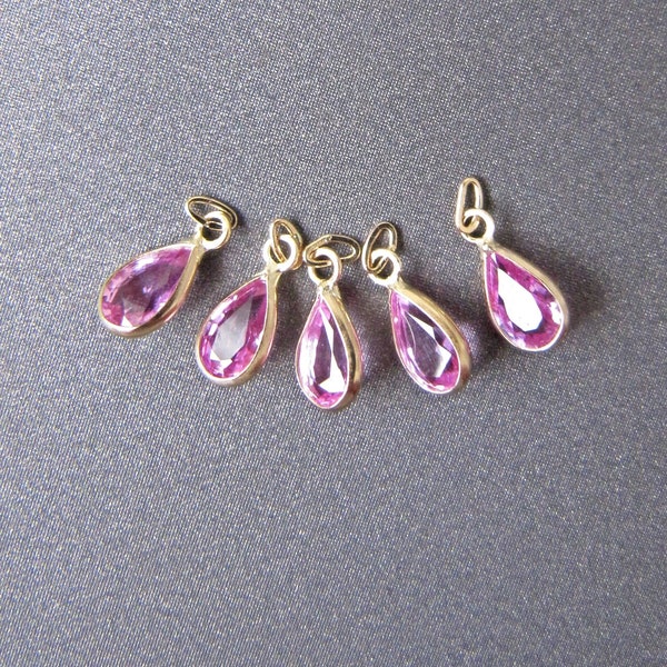 Pink Sapphire Tear Drop 14k Gold Charm • 5x3.25mm • TINY 1.30x2.30mm Ring With 1x1.75mm Hole • Vibrant Sparkling Pink • Very Pretty