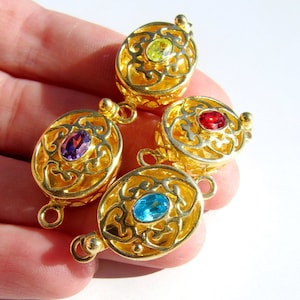 Gold Vermeil Filigree Clasp • Synthetic Quartz • Choose Colour - Swiss blue topaz Red garnet Purple amethyst Lime green Colour