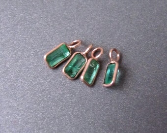 18k Rose Gold Emerald Baguette Charm • 5x3mm • 3mm ring 2mm hole • Natural Zambian Emerald • Solid 18 carat gold • With Inclusions