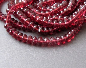 Rhodolite Garnet Rondelles • 4.75-6mm • AA+ Micro Faceted • Natural Genuine Gemstone Beads • Berry Pinkish Red