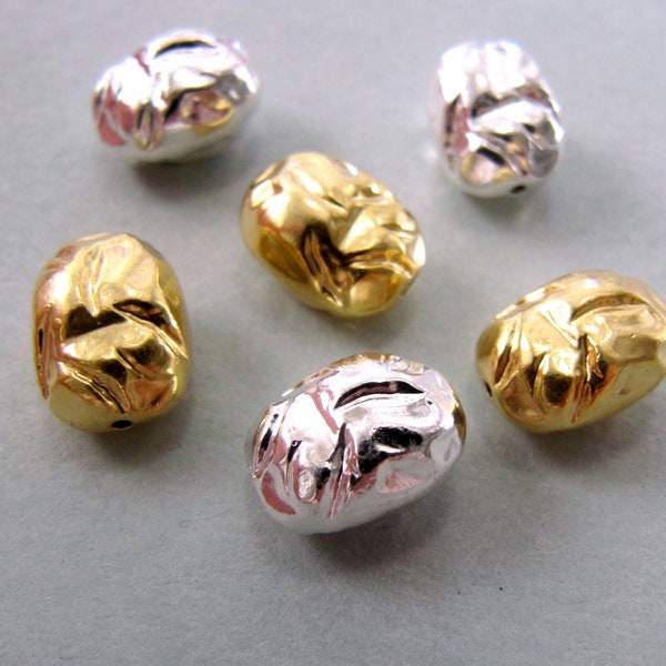 Silver Nugget Bead • 10.50x7.40mm • Yellow Rose Gold Vermeil • Oval Spacer Rondelle • Modern Contemporary Design • Very Cool