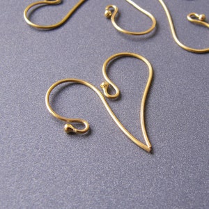 18k Gold Hook Ear Wires • 22ga 0.65mm Wire •  22x10mm • Solid 18 Carat Gold •  Earrings Hooks with Ball • Handmade