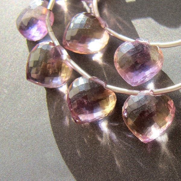 Ametrine Spade Hearts • 8.50-11mm Chubby• Pairs available • AAA Micro Faceted Heart Drops • Natural • Pale purple champagne Amethyst Citrine