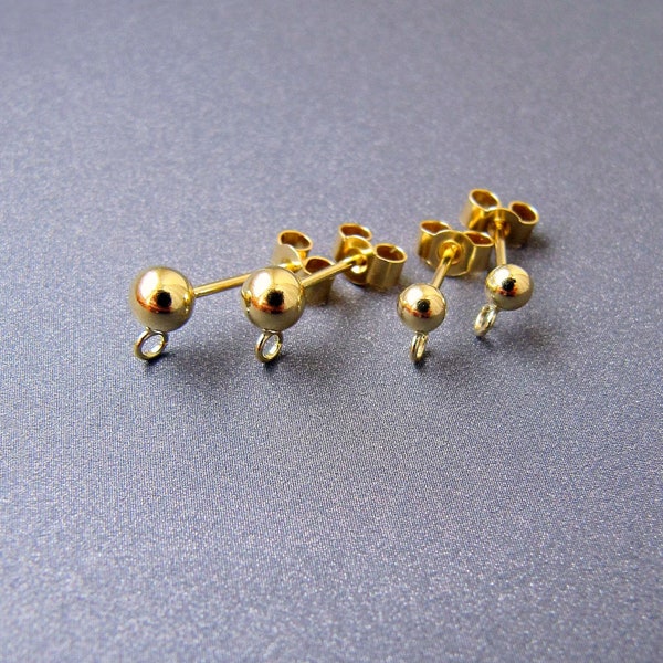 18k Gold Stud with Open Jump Ring • 3mm / 4mm Ball • Solid 18 Carat Gold • Jewellery Making Supplies for DIY Earrings