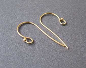 9k Gold Ball Hook Ear Wires • 22ga 0.63mm Wire • 22x10mm • Solid 9 Carat Gold 375 • DIY Earrings Hooks • Tariff Free Delivery to USA