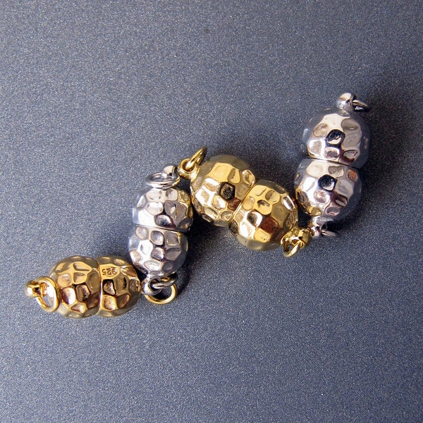Silver Magnetic Clasp • Rhodium / Yellow gold / Rose gold vermeil • 10x7 / 12x8mm • Hammered Peanut Bean • Sterling Silver 925