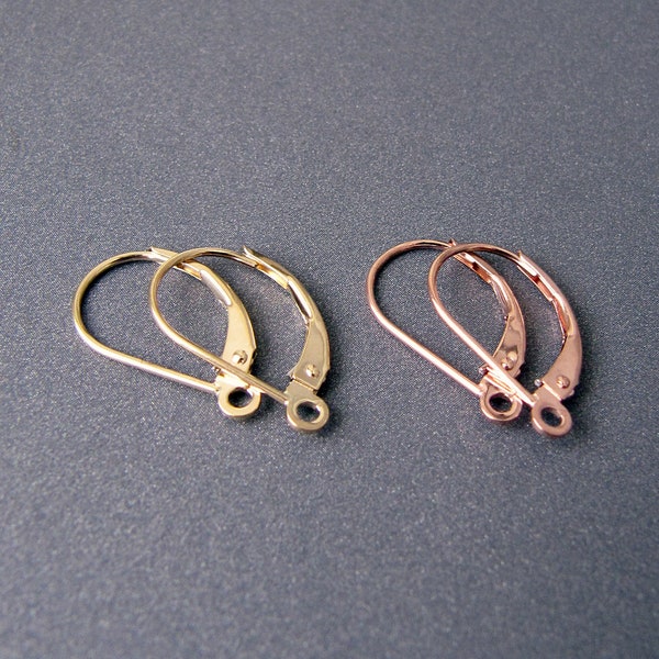 14k Gold Leverback Earrings with Open Loop • 16x9mm • Solid 14 Carat Yellow / Rose Gold • Jewellery Making Supplies for DIY Earrings