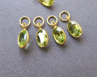 18k Gold Peridot Hoop Earring Charm (1) • 6x4mm Natural Gemstone •  4mm Ring with 3mm Hole • Solid 18 Carat Gold • Tariff Free to USA