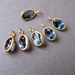 London Blue Topaz 18k Gold Charm • 6x4mm Oval • 3mm Ring 1.75mm Hole • Natural Gemstone • Solid 18 Carat Gold • December Birthstone