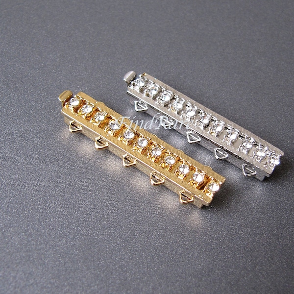 Multi Strand Clasp with Swarovski Crystals • 5-row • 30x6mm • 23k Gold / Platinum Plated • Box Bar Bracelet Necklace Clasp • Made in Germany