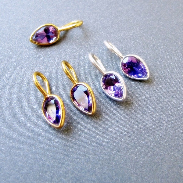 Amethyst Tear Drop Acorn Charm • Silver / Gold Vermeil • 6x4mm Natural Gemstone • 5x3.50mm Eyelet with 3.75x2.50mm Hole