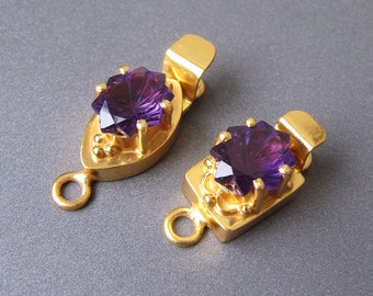 Amethyst Vermeil Box Clasp • Natural Gemstone • Sterling Silver 925 plated with 18k gold