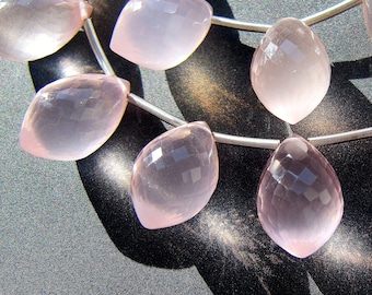 Rose quartz pointy tear drops • Pair • 13-14x8-9mm • Stunning Chubby drops • AAA+ micro faceted • Pastel baby pink • Natural • Madagascar