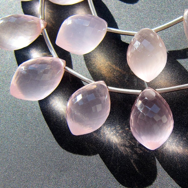 Rose quartz pointy tear drops • Pair • 13-14x8-9mm • Stunning Chubby drops • AAA+ micro faceted • Pastel baby pink • Natural • Madagascar