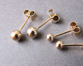 9k gold earrings • 3mm / 4mm ball studs • solid 9 carat yellow gold • with / without jewellery box • 9ct dainty small minimalist jewelry