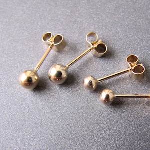 9k gold earrings • 3mm / 4mm ball studs • solid 9 carat yellow gold • with / without jewellery box • 9ct dainty small minimalist jewelry
