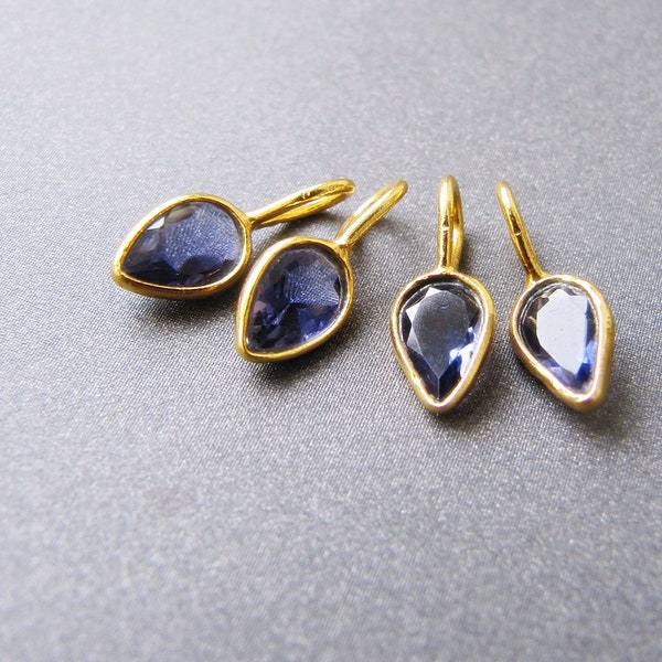 Iolite Tear Drop Gold Vermeil Charm • 6x4mm Natural Gemstone • 5x3.50mm Eyelet with 3.75x2.50mm Opening