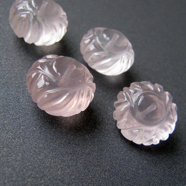 Rose quartz carved rondelles • Matching pair / Single • 13x9mm • Focal beads • AAA natural gemstone • Pale blush pink