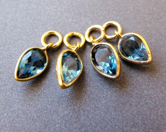 London Blue Topaz 6x4mm Acorn Charm for Earrings • Silver / Gold Vermeil • 4mm Ring with 2.50mm Hole • Natural Gemstone