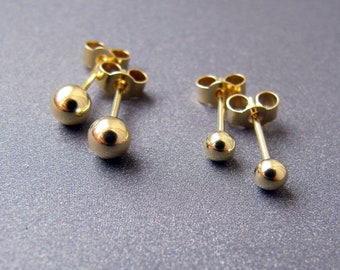 Aretes de oro de 18k • Bola de 3 mm / 4 mm • Arete individual / Par • Oro amarillo real de 18 quilates • Con/sin joyero • Studs minimalistas de 18 quilates