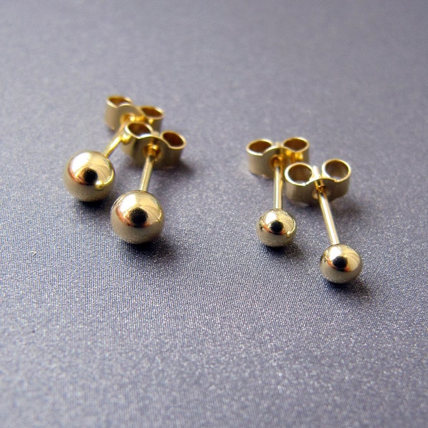 18k gold earrings • 3mm / 4mm ball • Single earring / Pair • Real 18 carat yellow gold • With /without jewellery box • 18ct minimalist studs
