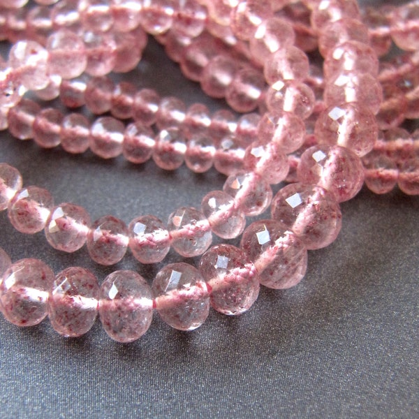 Strawberry quartz rondelles • 2.85-6mm • AAA micro faceted • Red fire Lepidocrosite • Natural genuine gemstone beads • Dusty pink Vieux rose