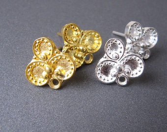 Sterling Silver Studs with Loop • Silver / Gold Vermeil • 13x13.50mm • Earrings Findings • Granulation