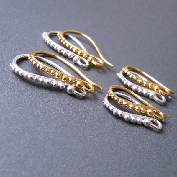 Granulated Ear Wires • Silver Gold Vermeil • 19x12 / 24x13mm • 1.10mm Thick Wire • Heavy Luxury Earrings Hooks Findings