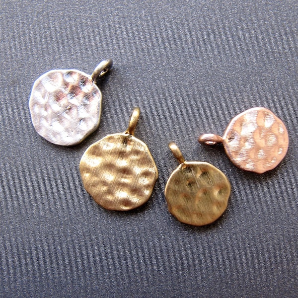 Silver pendant 925 • 10mm / 8.50mm • Gold / Rose vermeil • Stamping tag Blank disc for engraving • Hammered Satin face • Circle Lucky Charm
