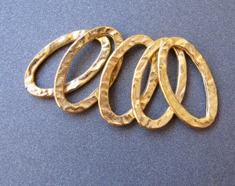 Hammered Connector Link in 14k Yellow or White Gold • 10x16mm 13x31mm Oval / 16mm Round • Component Chain Closed Jump Ring