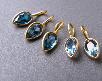 London Blue Topaz 6x4mm Tear Drop Charm • Silver / Gold Vermeil • 5x3.50mm Eyelet with 3.75x2.50mm Hole • Natural Gemstone