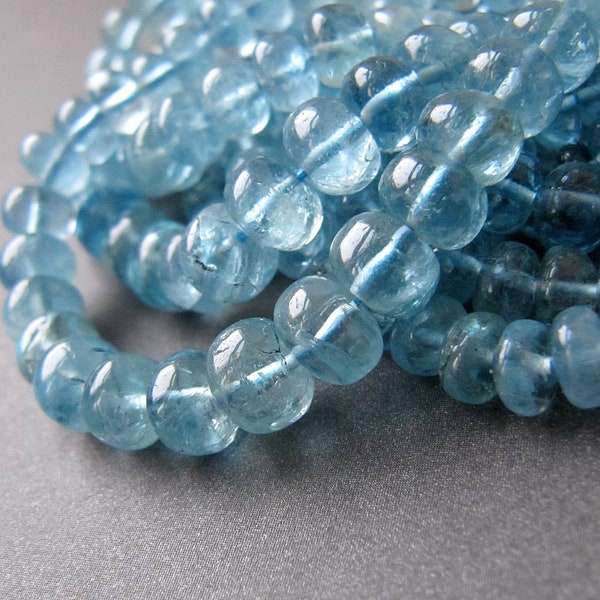 Aquamarin Rondelle • 3,50-6mm • AA+ Glatt Handpoliert • Echte Edelstein Perlen • Fabelhafte natürliche Farbe • Santa Maria Blau