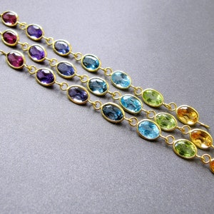 18k Gold Rainbow Gemstone Chain Connector • 3 Inches Long • 6x4mm Natural Gemstones • Solid 18 Carat Gold • Bracelet Necklace Link Component