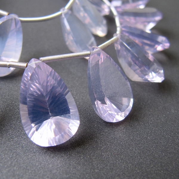Lavender quartz briolettes • 15.75-16mm • Pairs • AAA++ Selected Concave pear drop • Glowing lilac • Natural gemstone • Personal Favorite