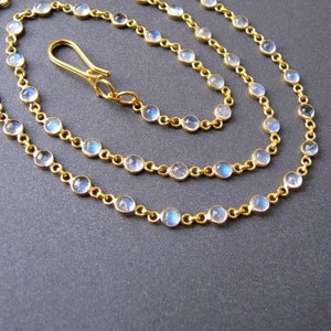 MADE To ORDER • 18k Gold Rainbow Moonstone Chain Necklace • 16 / 18 / 22 inches • 3mm Natural Gemstone • Solid 18 Carat Gold • Adjustable