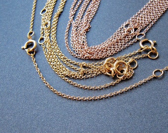Gold Filled Chain Necklace• Yellow / Rose GF • 16 inch with 2 inch extension = 18 inches • Cable 1mm Oval Link • Shiny • Spring Ring Clasp