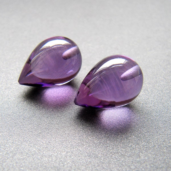 Lavender Amethyst tear drops • Chubby 12.50x8.50mm • Half drilled • AAA+ smooth • Matching Pair • Upside down acorn drops • Natural gemstone