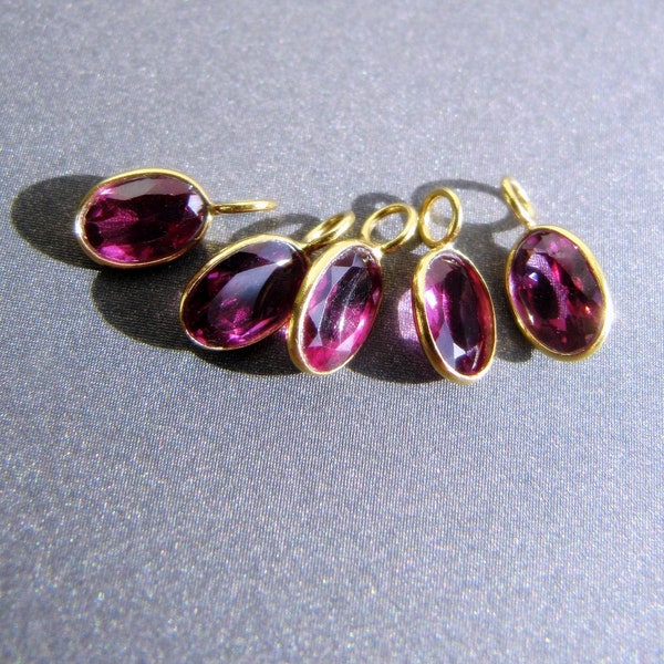 Purple Rhodolite Garnet Oval 18k Gold Charm • 6x4mm Natural Gemstone • 3mm Ring 1.75mm Hole • Solid 18 Carat Gold • GORGEOUS