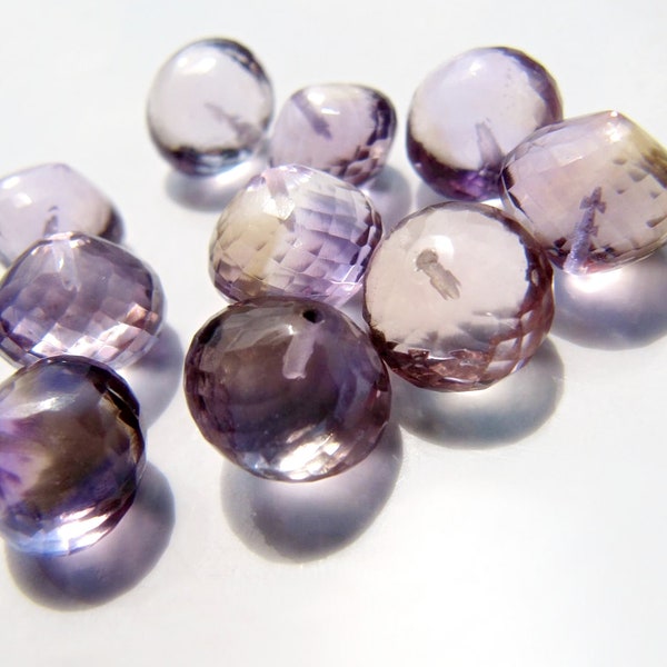 Ametrine onion briolettes • 9.75-10mm • 1 pair • AAA micro faceted • Natural gemstone drops • Pale purple champagne