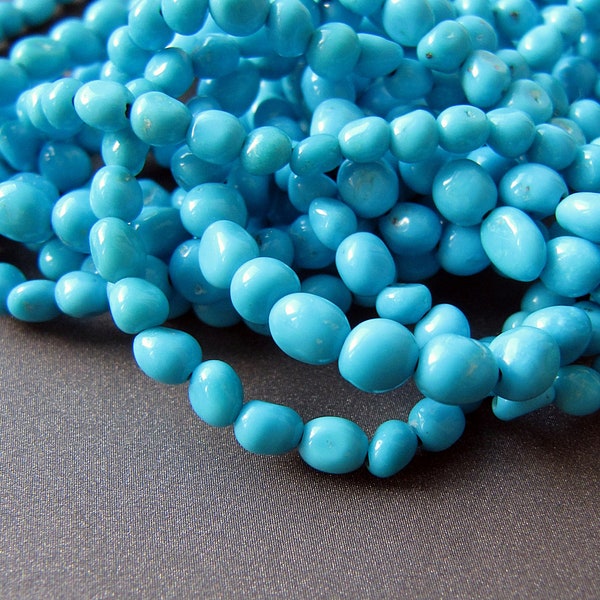 American Turquoise Organic Nuggets • TINY 3-4mm • Smooth • Genuine from Arizona Mines • Bright Blue Natural Colour